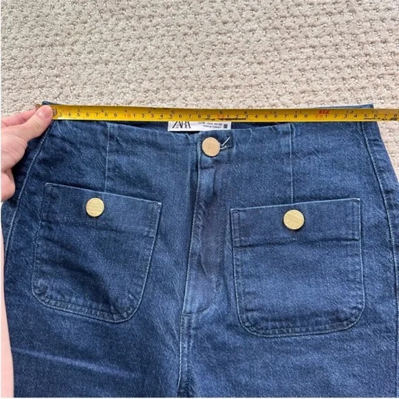 ZARA FRONT POCKET FLARED ANKLE LENGTH JEANS size 6 - Picture 9 of 12
